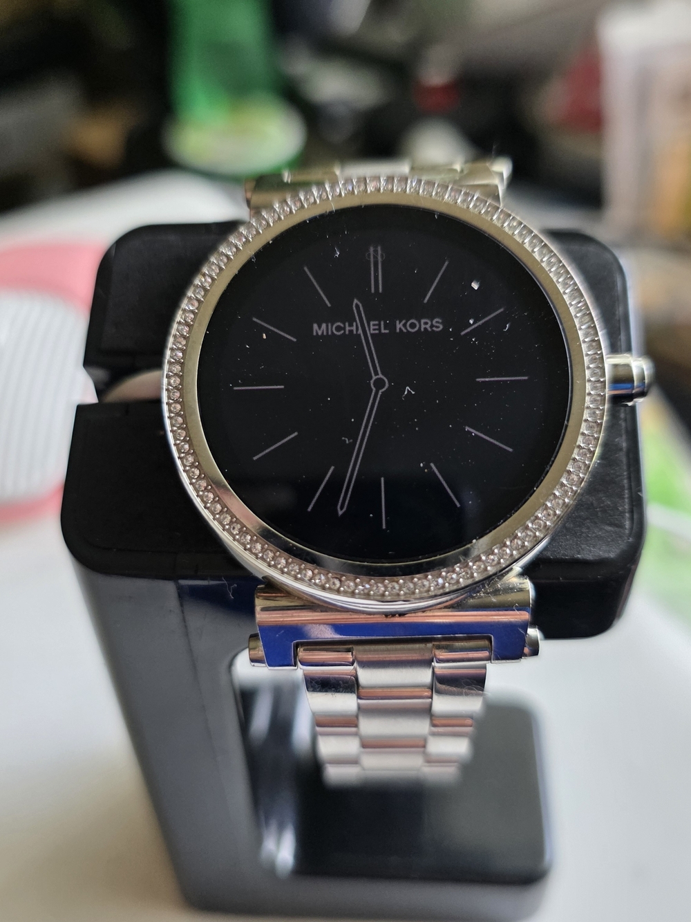 Michael Kors Silver Stainless Steel Smartwatch with Black Dial With Charger
